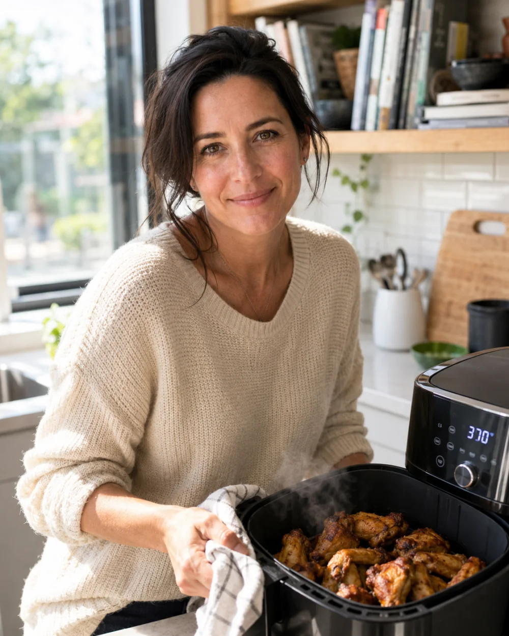 Ava Sullivan in her home kitchen beside an air fryer