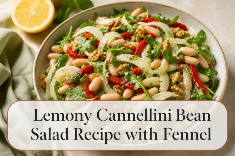 Cannellini bean salad with title reading Lemony Cannellini Bean Salad Recipe with Fennel