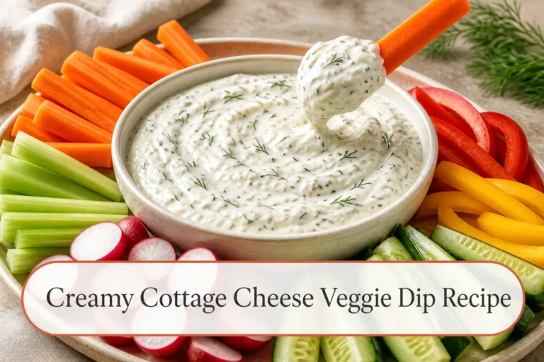 Cottage cheese veggie dip with title reading Creamy Cottage Cheese Veggie Dip Recipe