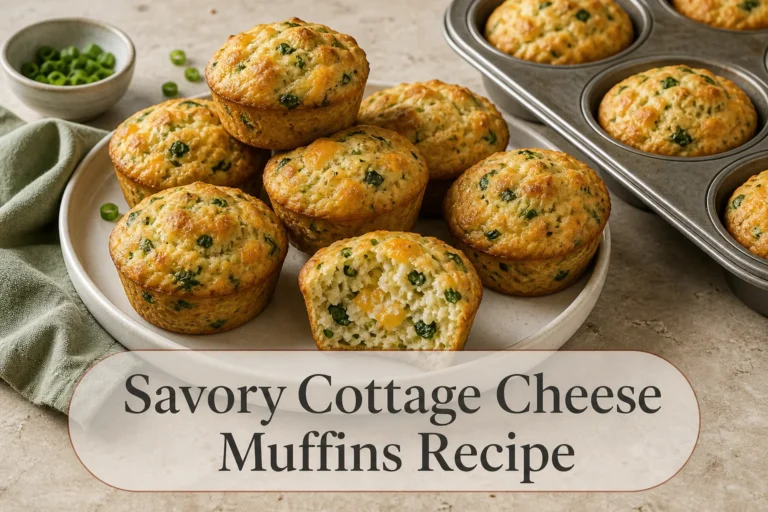 Savory spinach and cheddar cottage cheese muffins with title reading Savory Cottage Cheese Muffins Recipe
