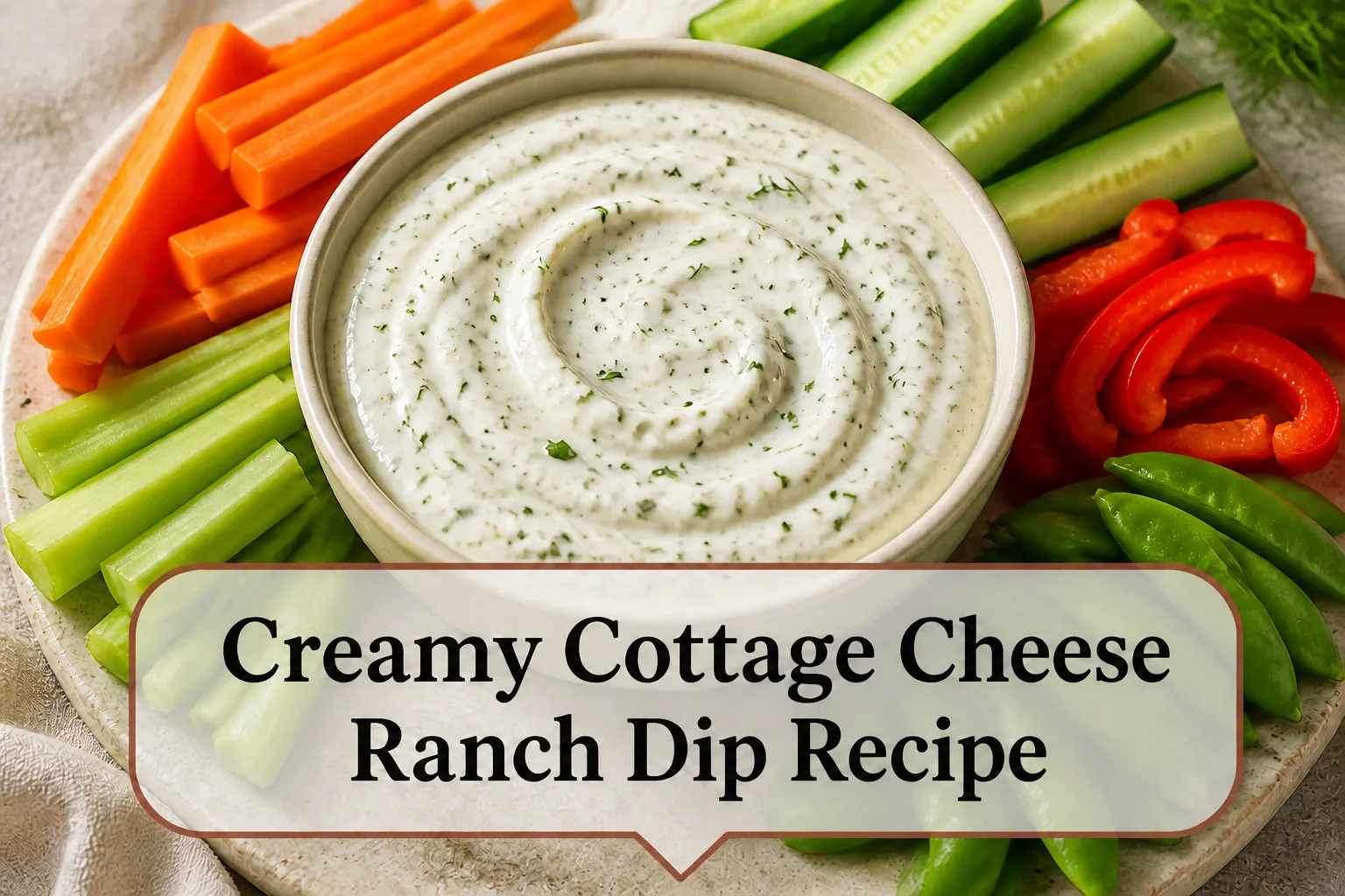 Ranch dip with title reading Creamy Cottage Cheese Ranch Dip Recipe
