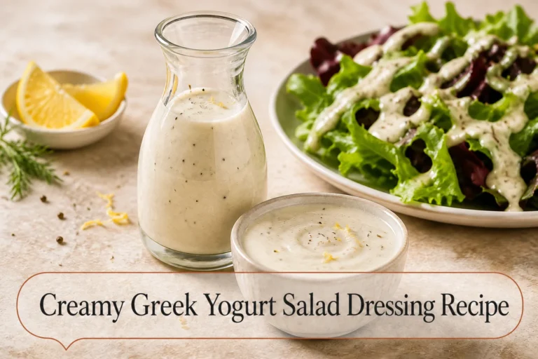 Greek yogurt dressing with title reading Creamy Greek Yogurt Salad Dressing Recipe
