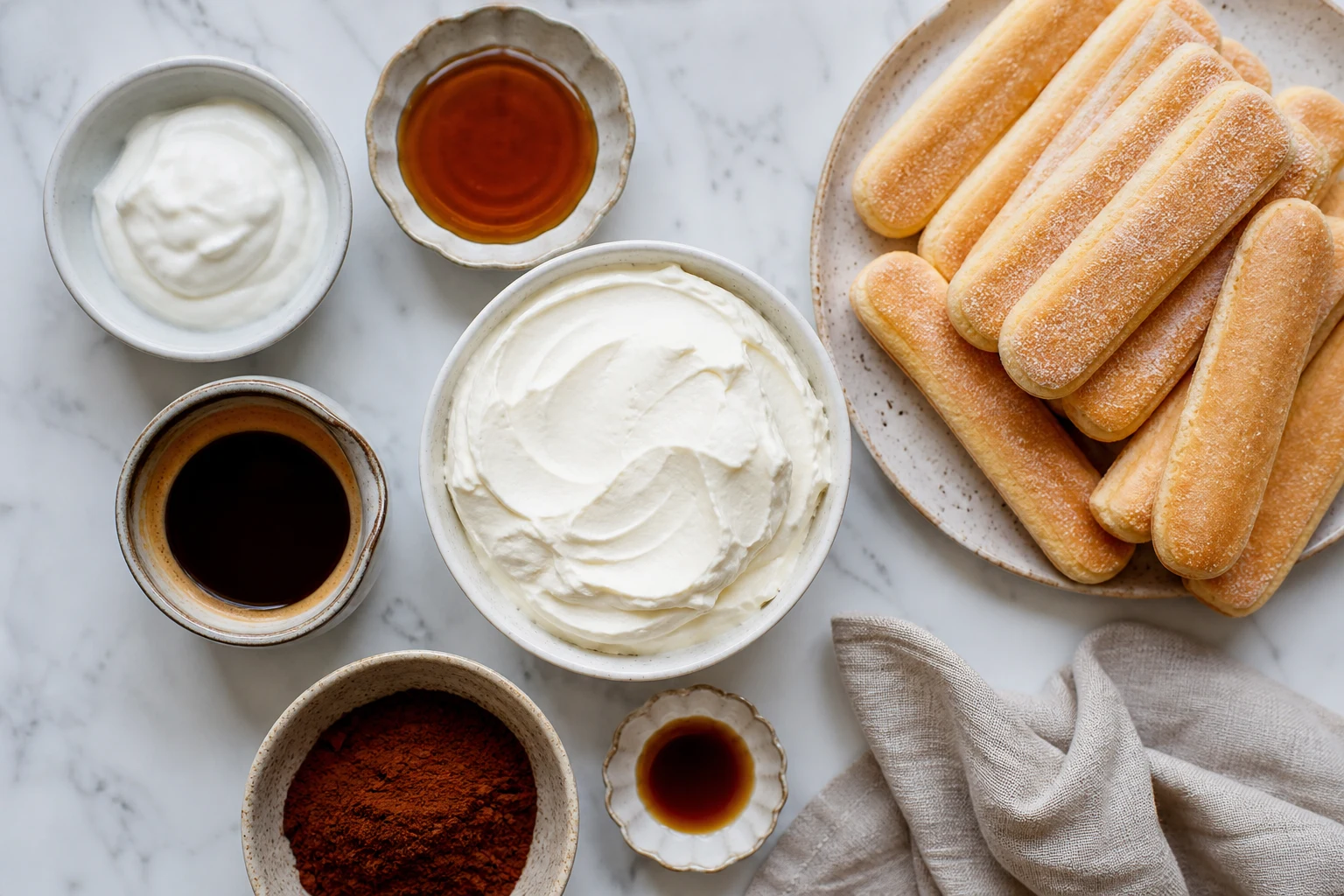 Mascarpone, Greek yogurt, maple syrup, vanilla, cooled espresso, crisp ladyfingers and cocoa.