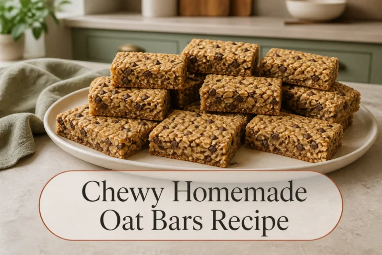 Stacked chewy oat bars with title reading Chewy Homemade Oat Bars Recipe